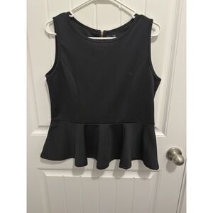 Ampersand Avenue Womens Black Sleeveless Peplum Top Gold Back Zipper Size Medium